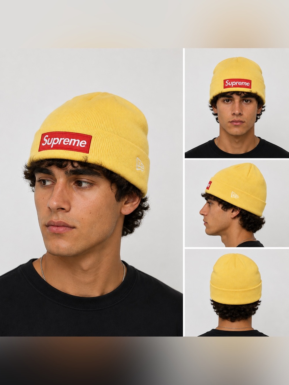 Supreme X New Era Box Logo Beanie pale yellow released Fall/Winter 2022 NWT